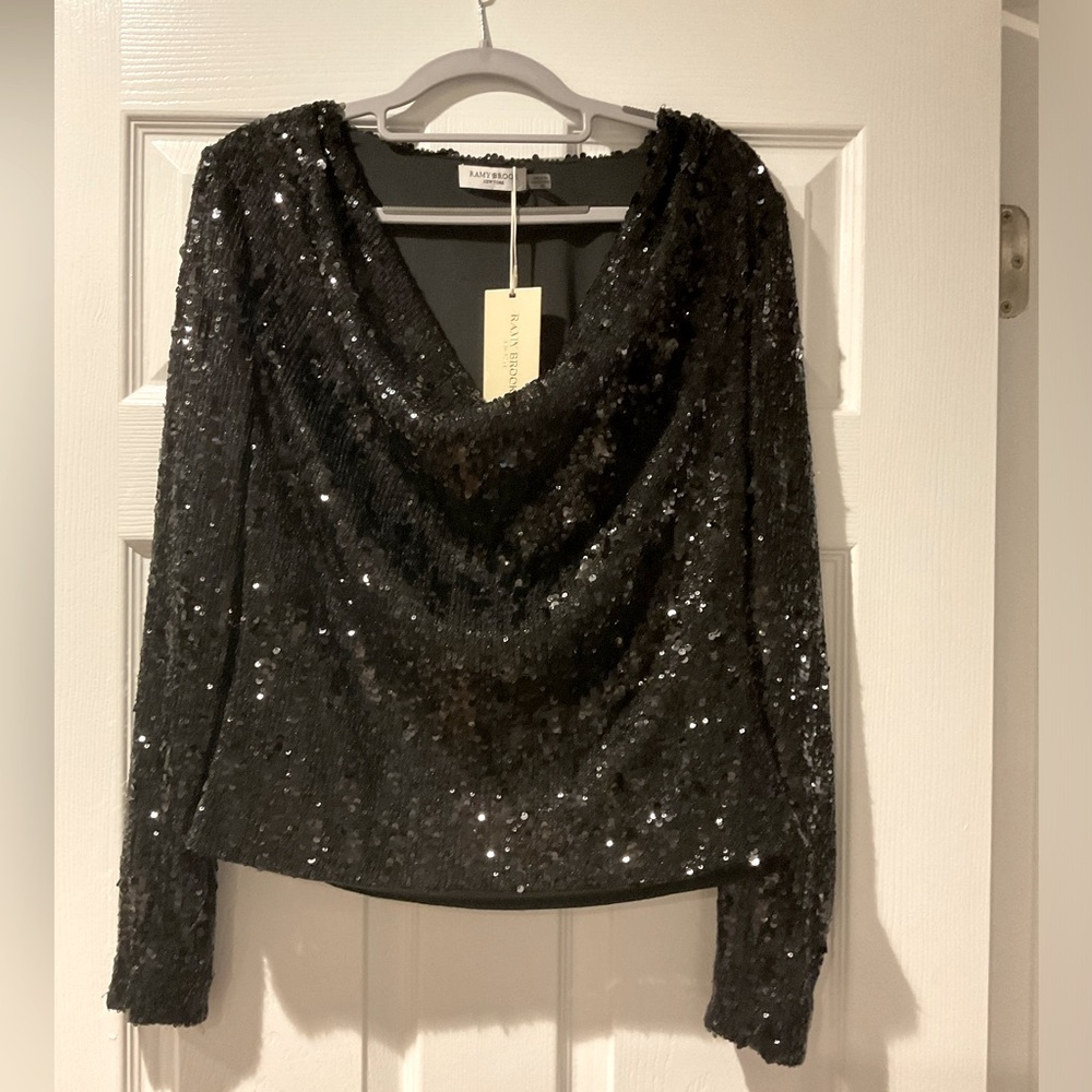 Ramy Brook Black Sequin Top